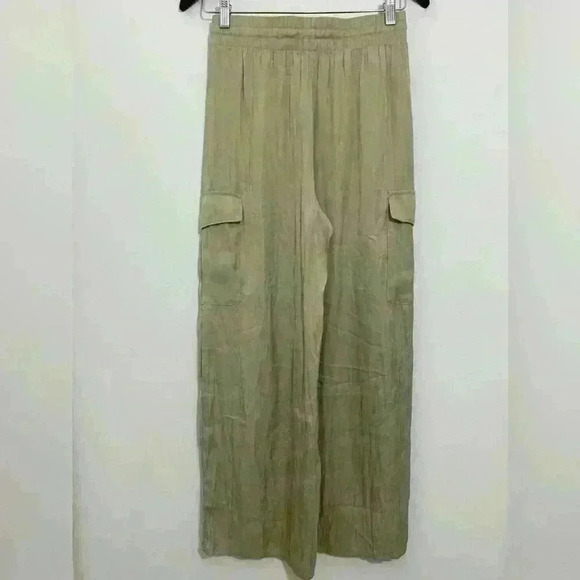 NWT Rachel Zoe Flowy Satin Wide Leg Pants Pockets Elastic Tie Waist Bronze XS - Picture 2 of 6